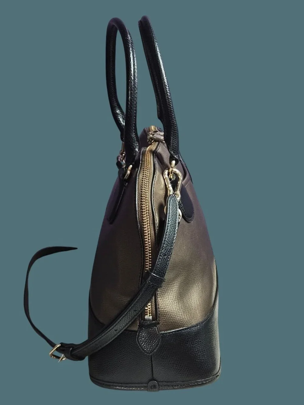 Coach Leather Metallic Bronze Cora Domed Satchel Crossbody Bag